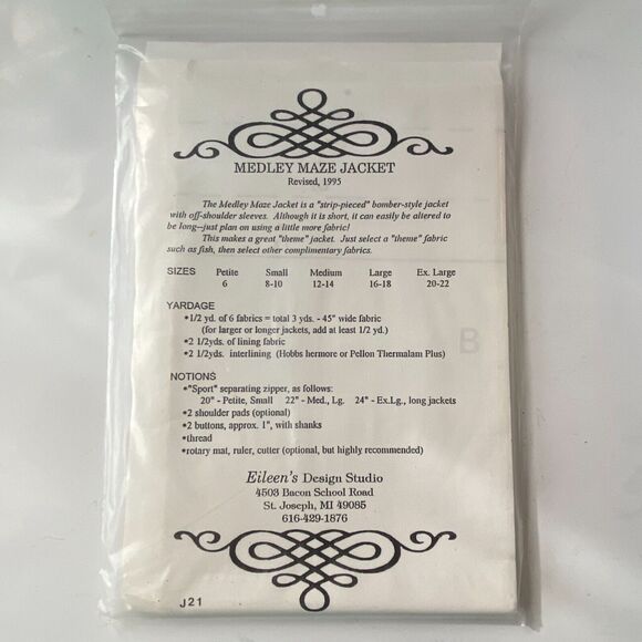 Eileens Design Studio J21 Medley Maze Jacket Pattern P-XL Sewing Craft Patchwork - Picture 4 of 6